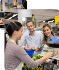 A cashier billing for two customers